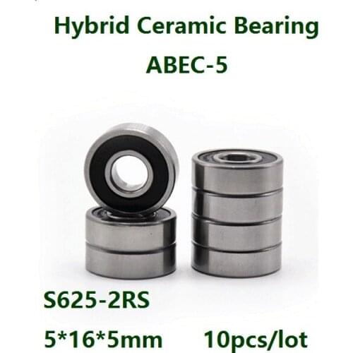 10pcs/lot ABEC-5 S625-2RS S625RS 5*16*5mm Stainless Steel hybrid Si3N4 ceramic ball bearings Double rubber cover Bicycle Bearing