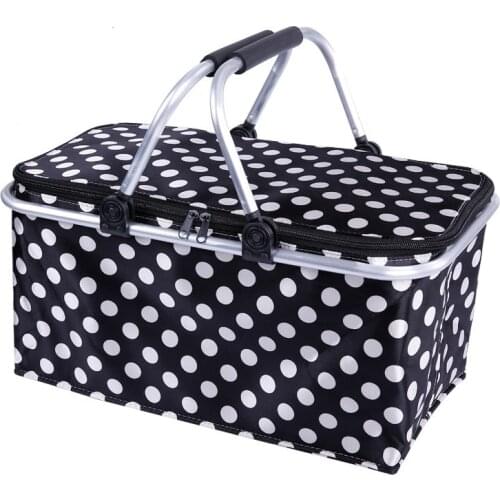 Picnic Baskets Folding Outdoor Camping Cooler Insulated 600D Oxford Aluminum Frame Handles Foldable Shopping Basket