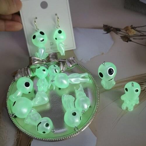ApeUr 10PCS Halloween Luminous Ghost Alien Charms Resin Cabochons Glitter Gummy Keychain Necklace Pendant DIY Making Accessories