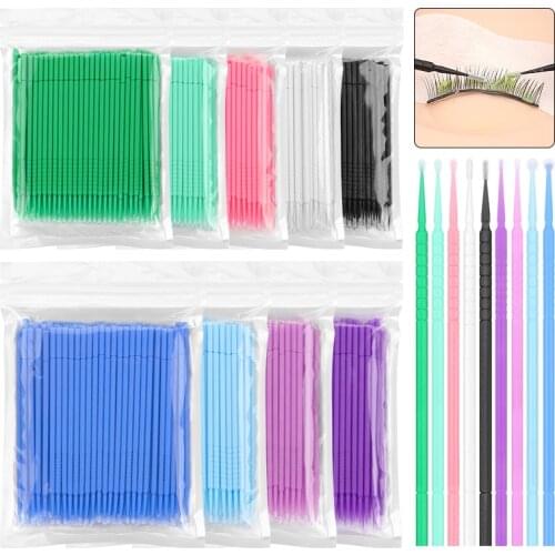 100Pcs/ Wholesale Disposable Eyelash Micro Brushes Mascara Swab Eyelash Extension Brushes Applicator Wands Makeup Tools Kit