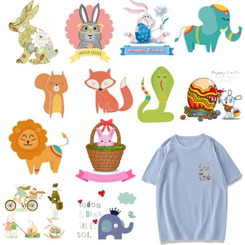 3D Cartoon Animal Patch Set Heat Transfer Stickers Stripes for Clothing DIY Kids T-shirt Iron on Rabbit Owl Patches for Clothes