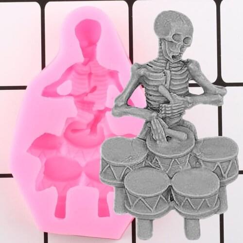 3D Skeleton Drum Silicone Mold Baby Birthday Fondant Cake Decorating Tools Candy Chocolate Gumpaste Moulds Handmade Soap Molds