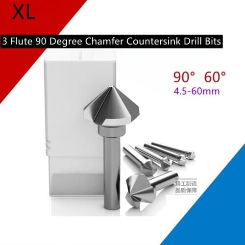 4.5-60mm 3 Flute 90 Degree Chamfer Countersink Drill Bits(4.5/5/6.3/8.3/10.4/12.4/14/16.5/18/20.5/23/25/30/35/40/45/50/60mm)