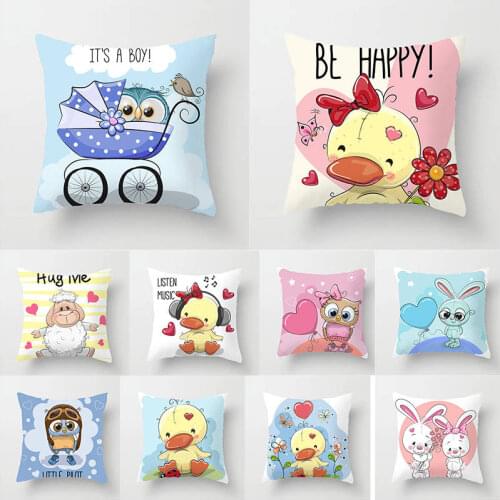 45cm Cartoon Cushion Cover Owl Duck Print Pillow Case Bird Polyester Cotton Throw Pillow Cover Decoration For Home Office TP125