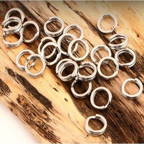 50pcs Fishing Lure Tackle Connector Double Circle Flattening Ring Connector Solid Stainless Steel Snap Split Ring Fishing Tools