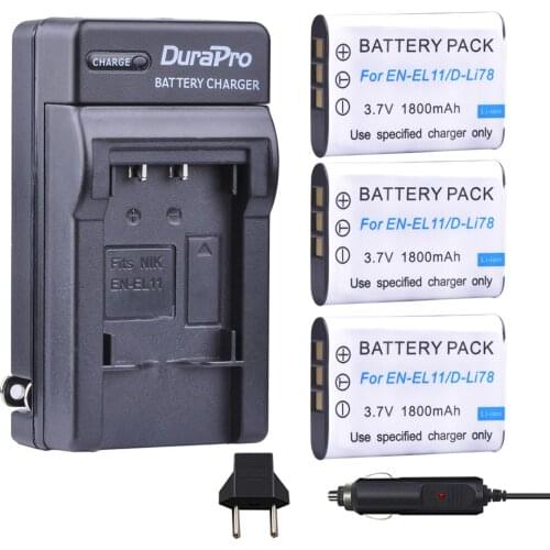 3pc EN-EL11 EN EL11 D-Li78 D Li78 NP-BY1 NP BY1 Battery + Car Charger +EU Plug for Nikon Coolpix S550 S560 Pentax M50 W60 W80