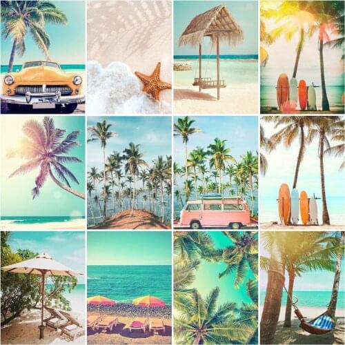 EverShine Diamond Embroidery Seaside Needlework Handmade Gift Diamond Painting 5D Landscape Sale Coconut Tree Decor For Home