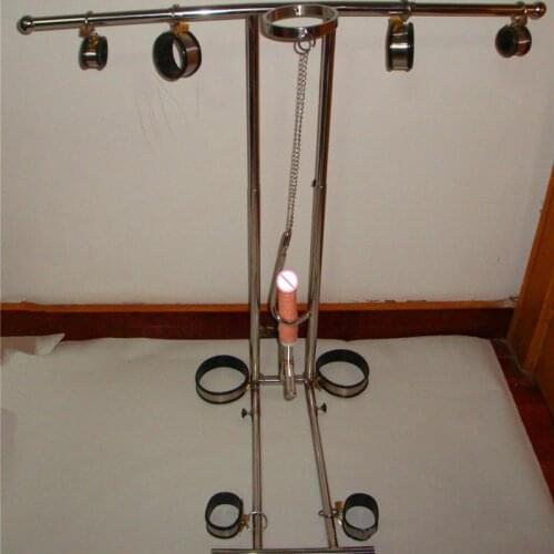 Large Stainless Steel Kneeling Penalties Adjustable Size Collar Handcuffs Foot Cuffs Restrictive Bdsm Slave Bondage For Couples