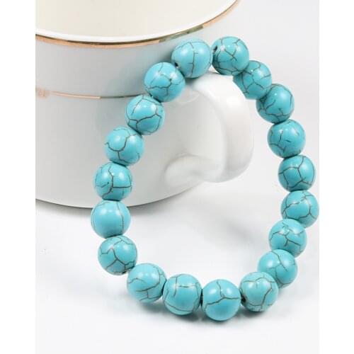 Classic 6/8/10mm Natural Stone Beads Bracelet Blue Turquoises Strand Bracelets Charm Women Yoga Paryer Jewelry Homme Pulseras