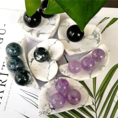 1PCS Natural Gemstones Crystal Bowl Carved Moon Decorative Heart Shape White Howlite Turquoise Stone Healing Reiki Gift Decor