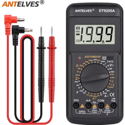 Digital Multimeter AC/DC Ammeter Volt Ohm Tester Meter Multimetro With Protective Case HFE Buzzer Diode Test MY9205A