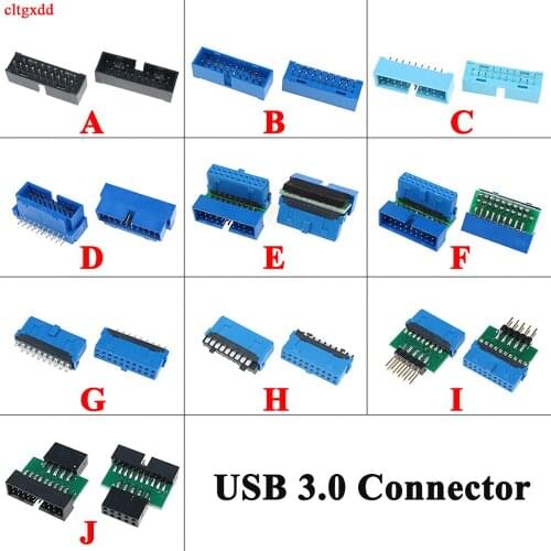 Cltgxdd 1pcs USB 3.0 90 /180 degree 20pin 19pin male connector motherboard chassisplugged plate IDC 19 p 20 p connector socket