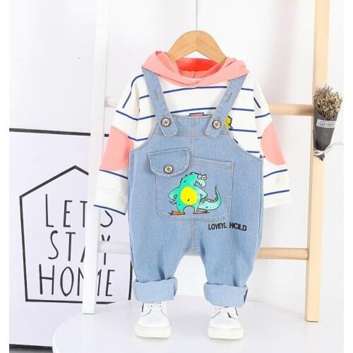 CHILDRENS Suit Spring and Autumn Casual BOYS Stripes Long-sleeved Sweater Versatile Childrenswear Cowboy Suspender Pants Piece