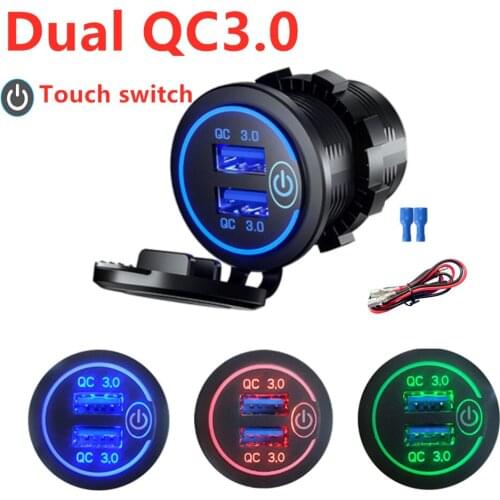 Dual QC3.0 4.2A Car USB Charger Socket Fast Charging Power Outlet Adapter Touch Switch Waterproof for Motorcycle Truck RV Boat