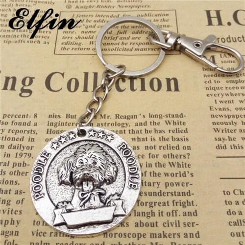 Elfin Vintage Poodle Keychains Antique Silver Plated French Poodle Dog Key Chains Keyrings Pet Dog Jewelery