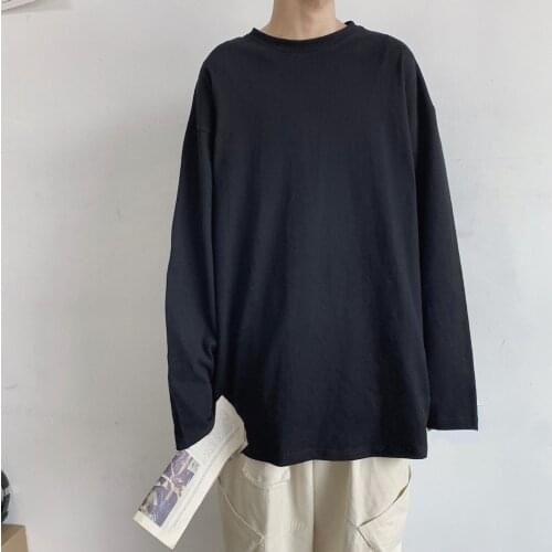 Long Sleeve T-shirt Male Mens Casual Daily Shirts Fashion O-Neck Tops MEN Tees Solid Black Blue White T Shirt