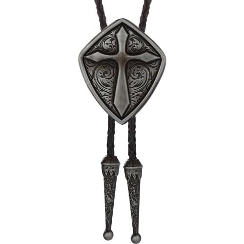 Western cowboy bolo tie silver gold cross double color electroplated metal tie personalized suit and tie accessories