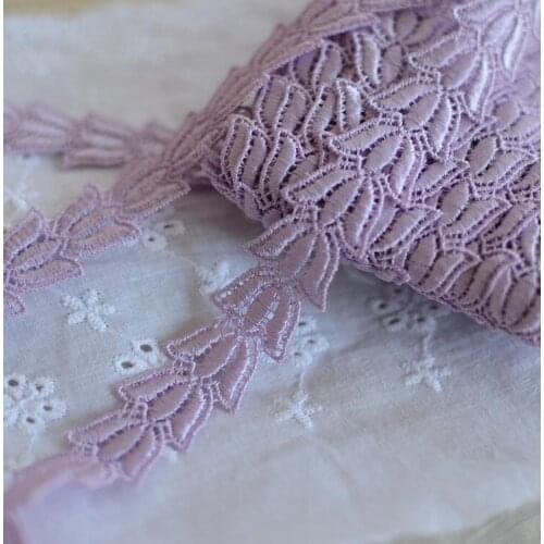 3 Meters/lot 2.2cm Embroidered Sewing Lace Ribbon Guipure Lace Trim Light Purple Lace Fabric DIY Garment Accessories Curtains