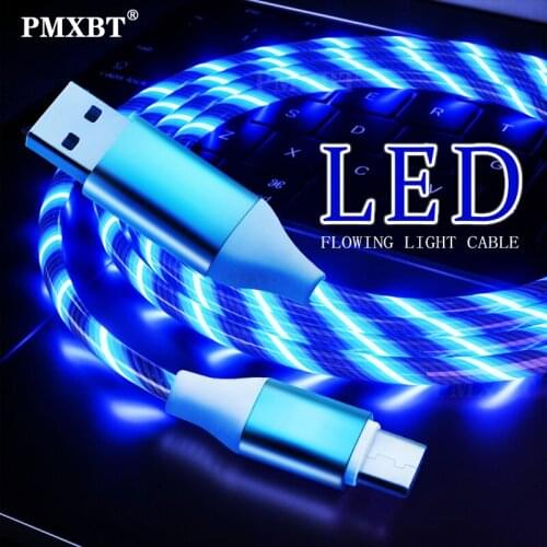 Flowing Light LED Micro USB Type C Cable For Samsung S6 Xiaomi Mobile Phone Tablet Charging Wire Charger Streamer Colorful Cord