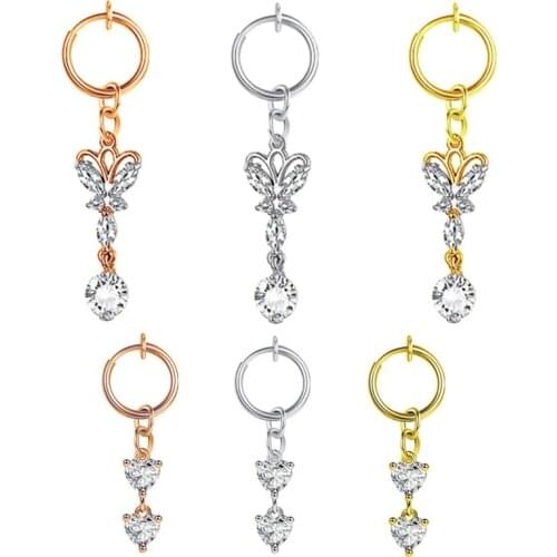 1Pcs Clip on Belly Button Rings Non Piercing Butterfly Fake Belly Dangle Rings Fake Piercing Belly Button Rings Body Jewelry