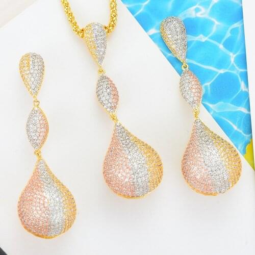 LARRAURI Women Wedding Bridal Cubic Zircon Dubai Silver PARTY WEDDING Jewelry Sets Luxury Nigerian Necklace Pendant Earrings