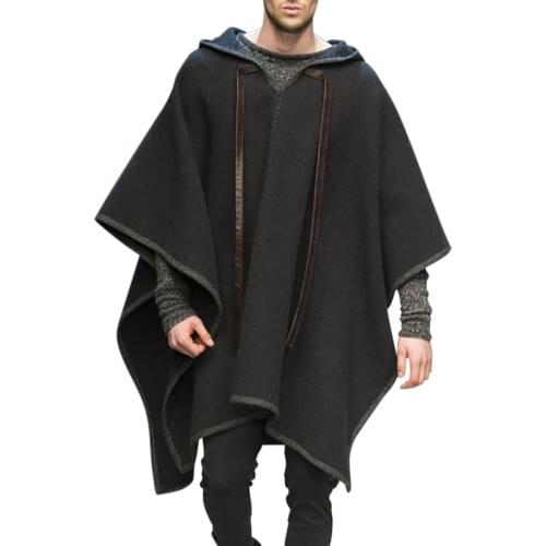Halloween Cosplay Costumes for Men Adult Medieval Gothic Woolen Coat Middle Ages Renaissance Black Knight Clothing