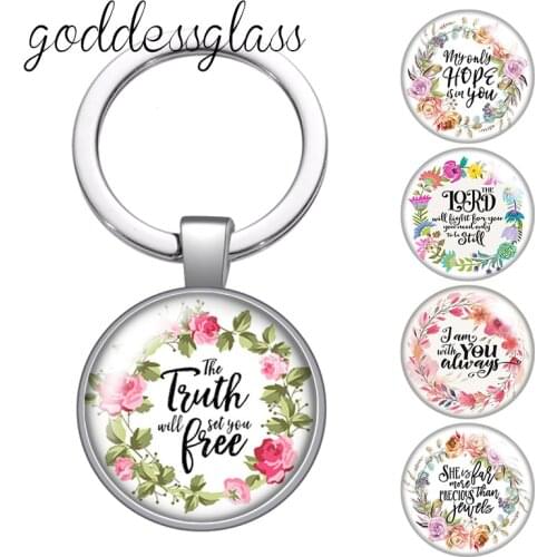 Round Flowers beauty patterns Letters Love glass cabochon keychain Bag Car key chain Ring Holder Charms keychains for Gifts