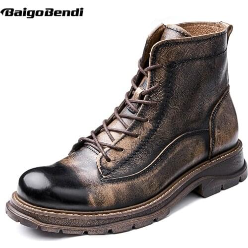 Cool! Mens Motorcycle Boots British Style Top Layer Leather Winter Autumn Casual Boots Man Lace Up Trendy Comfort Short Boots