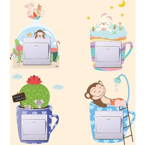 Monkey Cat Bear Penguin Cactus Switch Stickers For Home Decor Living Room Bedroom Animal Mural Wall Art Decals