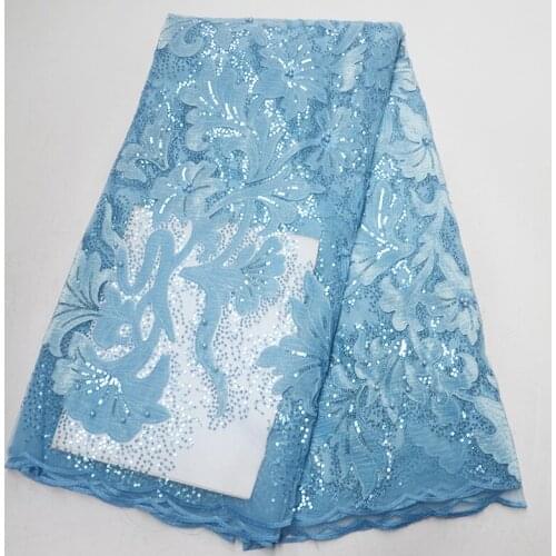 2019 New high quality African french velvet lace fabric embroidery beaded tulle sequins lace bridal Nigerian lace fabrics 5yards