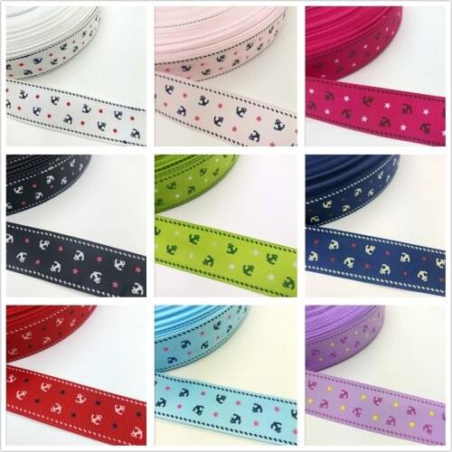 NEW 5 Yards 1'' 25mm Ships Anchor Printed Grosgrain Ribbon Hair Bow Many Color