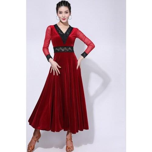 New Ballroom Dance Dresses Woman Winter Velvet Standard Ballroom Dress Flamenco Waltz Practice Performance Wear Adults DNV12495