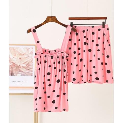Polka Dot Pajamas Ladies Summer Modal Short-sleeved Shorts Loose Plus Size Korean Home Suit 2 Piece Set Women