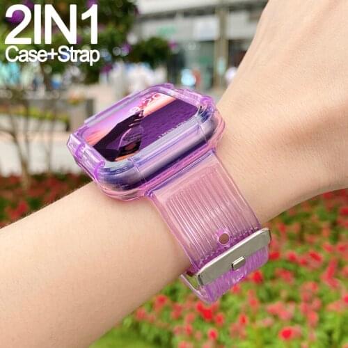 Newest Clear Strap+Case for iwatch Series SE 6 5 4 44mm 42mm Silicone Transparent band Bracelet for Apple Watch 3 2 1 38mm 40mm