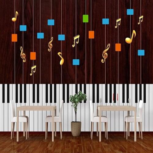 Custom Self-Adhesive Wallpaper Modern Piano Music Creative Wood Grain Murals Living Room Classroom 3D Waterproof Wall Stickers