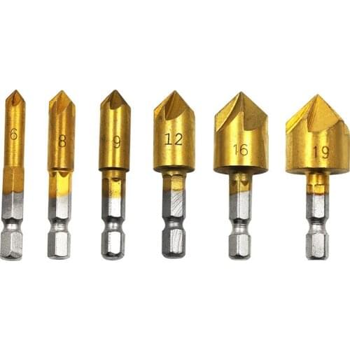 3 pieces 6 pieces HSS chamfering countersunk hole chamfering drill bit hexagonal shank 6mm-19mm82 degree wood chamfering tool