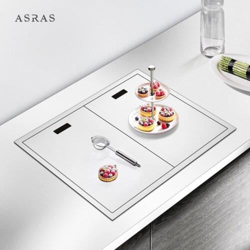 Asras 7247E Thickened Handmade Kitchen Sink Stainless Steel Hidden Sink with Covers High-quality Single-sink with Lifting Faucet
