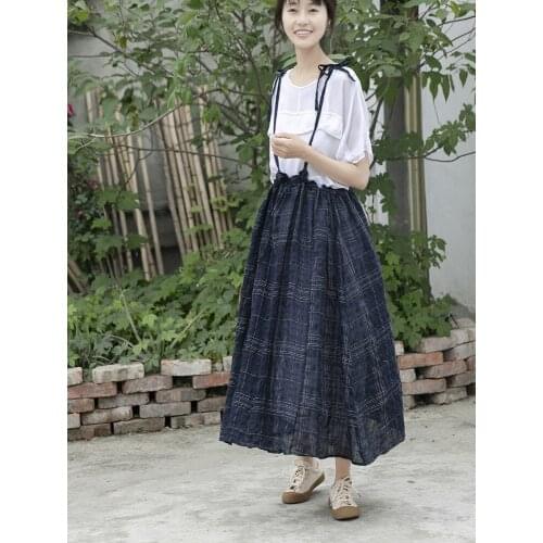 Original Midi Pleated Skirt For Women 2020 Summer Japanese Style Kawaii Plaid Skirt Girl Rok High Waist Suspender Cute Skirts