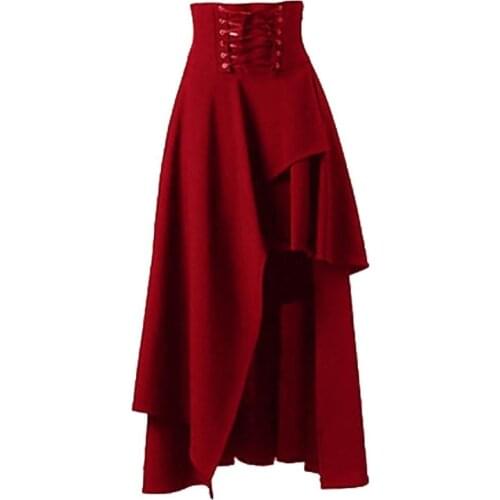 Women Skirts Steampunk Vintage Women Solid Color Lace Up High Waist Irregular Maxi Skirt High-waisted skirt 2021 faldas