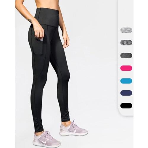 QUESHARK Women High Waist Running Pants with Pocket Girls Elastic Black Sexy Slim Leggings Yoga Pants Wourkout Gym Tights