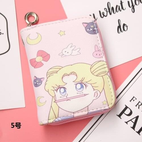 Sailor Moon Anime Women Short Wallets Card Holder Purses Coin Girls Wallet Zipper Bag