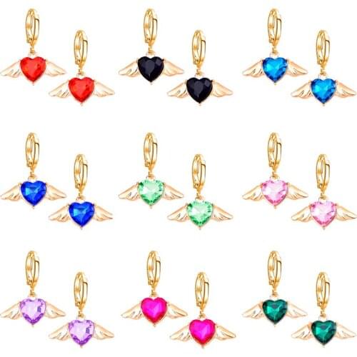 New Fashion Colorful Crystal Angel Wings Charm Womens Drop Earrings Sweet Heart Dangle Earing For Woman CuteBest Gifts