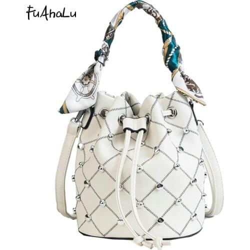 FuAhaLu HOT HOT Summer Rivet fashion crossbody bags for Women beautiful bucket with scarves Lady shouder bags