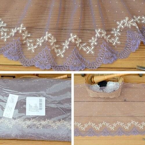 1 Meter Width 22cm Light Purple Lace Applique Trim Embroidery Flower Lace Fabric Guipure Trimming Wedding Dress Sewing Craft