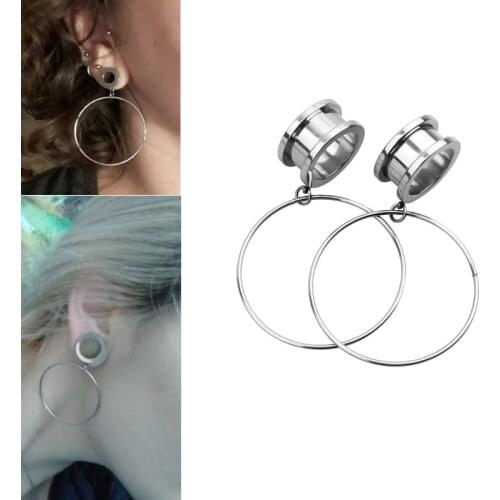 1Pair Stainless Steel Screw Ear Plugs Tunnels Circle Pendant Ear Reamer Extension Dilations Gauges Flesh Piercing Expansions10mm