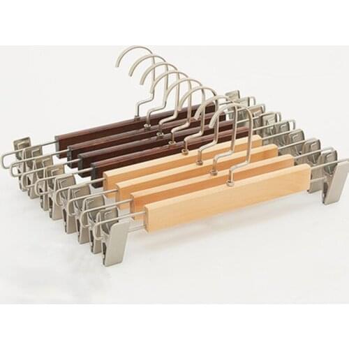 10pcs/lot Wood Pants Hangers Wooden Hanger for Skirt Trousers Dress with Adjustable Clips Anti-Rust Hook (30pcs or more can logo