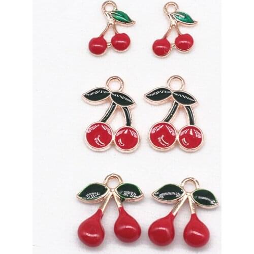 10pcs Lovely Cherry Simple Alloy Fruit Charms DIY Making Earrings Necklace Bracelet Jewelry Accessories New Fashion
