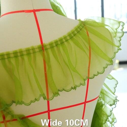 10CM Wide Stylish Green Red Soft Mesh Yarn Embroidered Lace Fabric Fringe Ribbon Ruffle Trim Skirts Hats Curtains Sewing Decor