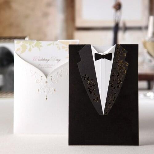 100pcs Laser Cut Wedding Invitations Cards Groom Bride Wedding cards For Engagement Party Bridal Shower Customizable CW2011