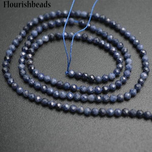 3mm Diamond Cutting Faceted Natural Blue Sapphire Small Size Stone Round Loose Beads